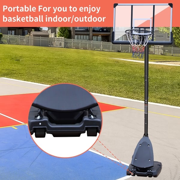 slide 2 of 11, Portable 6-10ft Adjustable Basketball Hoop, 44-Inch Backboard, Stable Base - 44'' x 28'' x 6" (L x W x H) Black-Grey