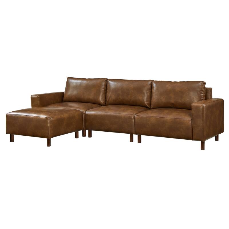 Roomfitters Modern Sectional Sofa, Comfortable L-Shaped Upholstered Couch with Solid Wooden Legs for Living Room