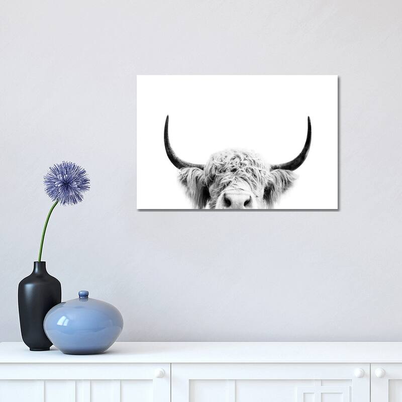 iCanvas "Peeking Cow In Black & White" by Sisi & Seb Canvas Print - 12x18x1.5