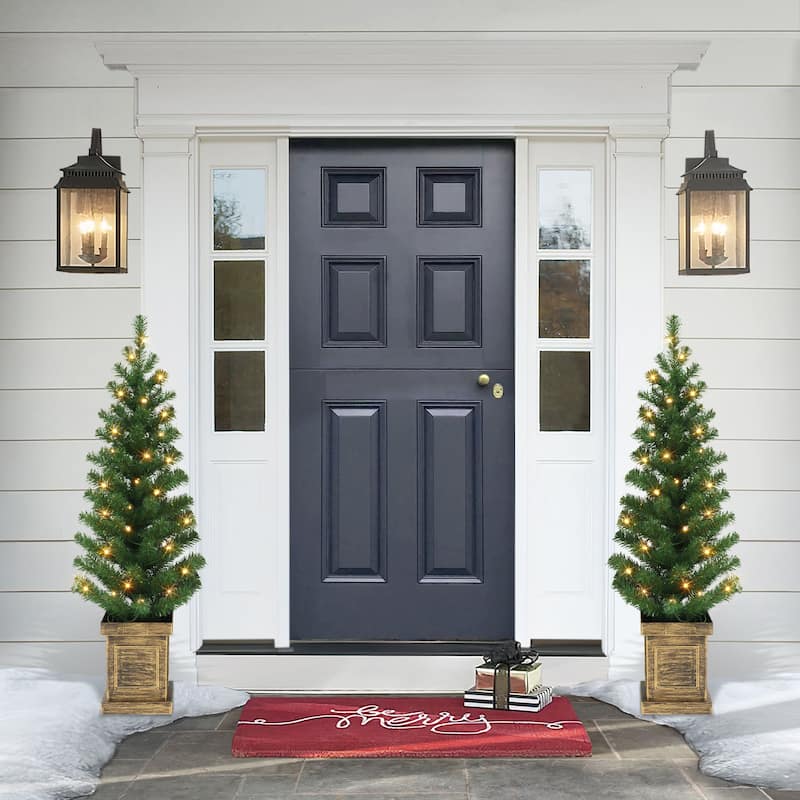 Puleo International Set of 2 3.5 ft. Battery Operated Potted Pre-lit Trees
