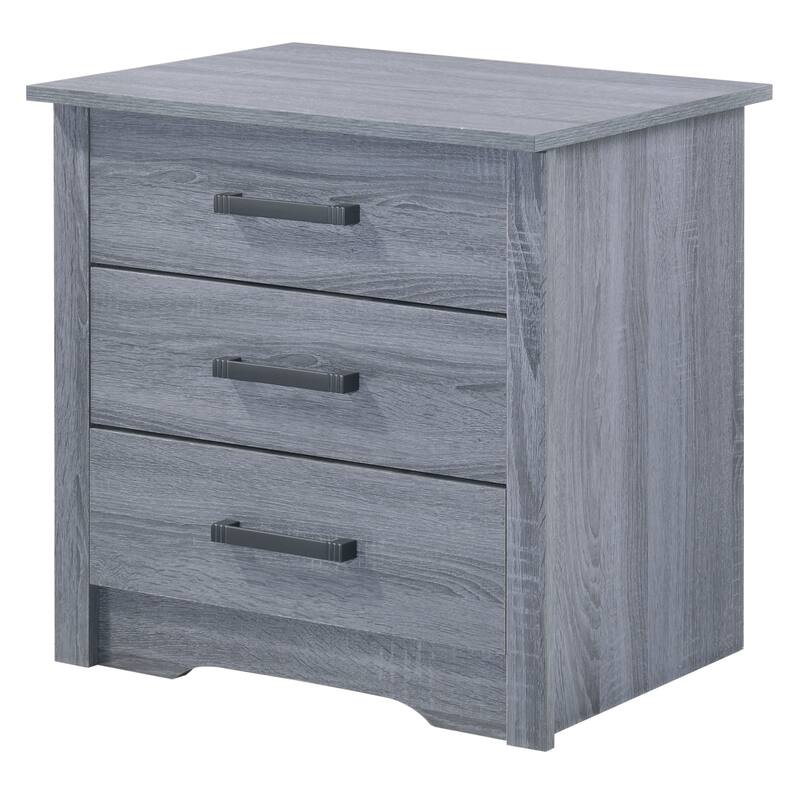3 Drawer Gray Nightstand, 23 Inch Modern Bedside Table with Quality Metal Handles and Ample Storage