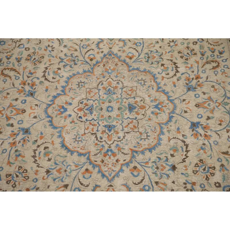 Hand Knotted Oriental 100% Wool Carpet Traditional Floral Beige & Ivories Tabriz Area Rug - 13' 1'' X 9' 9''