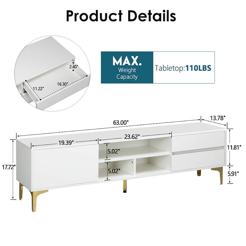 TV Stand for TVs up to 65",Entertainment Center with RGB LED Lights - 62.99inch*13.78inch*17.72inc