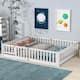 Twin/Full/Queen size Floor Platform Bed with Fence and Door for Kids, Toddlers