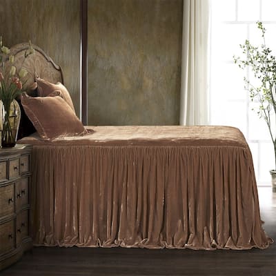 HiEnd Accents Stella Faux Silk Velvet Ruffle Skirt 3 Piece Bedspread Set with Pillow Shams