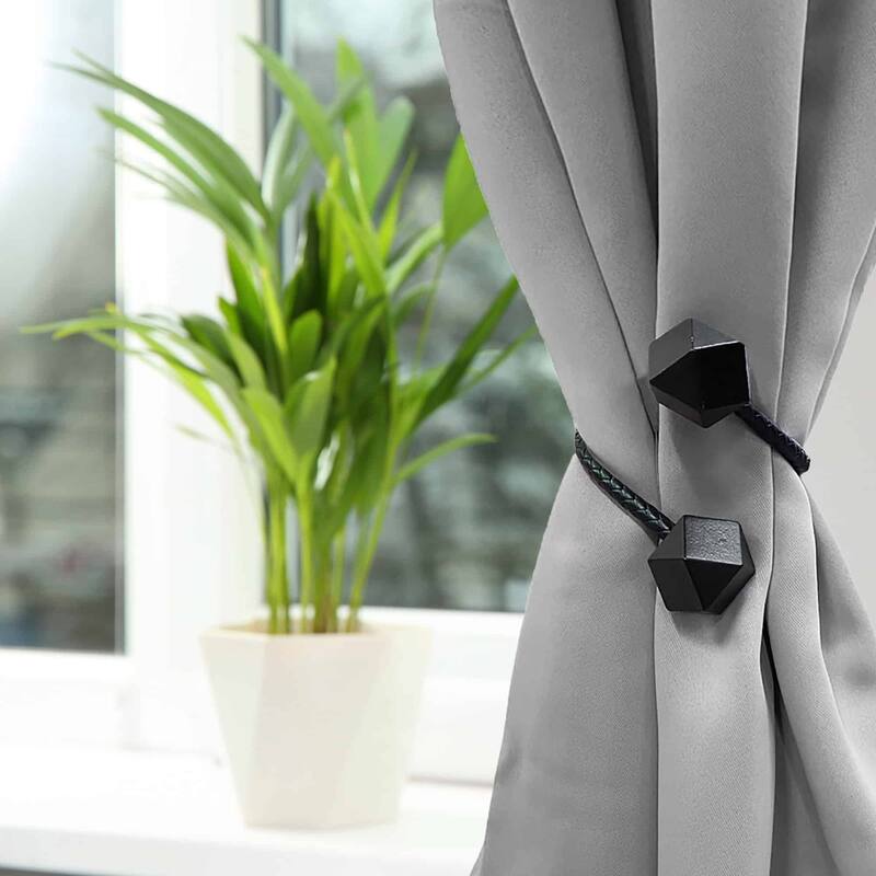Set of 2 Wooden Cubic Tiebacks Twist Geometrik Big Size - 13"L x 1.4"W x 1.4"D - Black