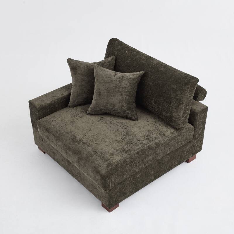 Plush Chenille Single Modular Sectional Sofa Chaise with Pillows