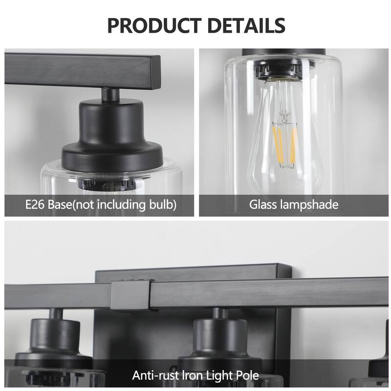 37" 6-Light Vanity Light with Clear Glass Shades, Modern Iron Metal Bathroom Wall Fixture for Mirror(No Bulbs)