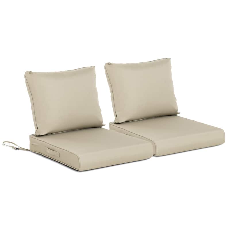 AOODOR Outdoor Chair Cushions Set of 2, Outdoor Deep Seat Cushions - 25"x25" - Khaki