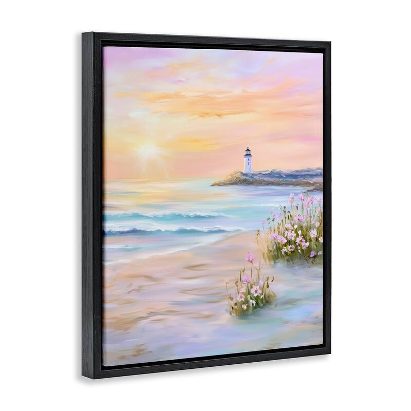 Stupell Warm Sunrise with Distant Lighthouse Framed Floater Canvas Wall Art Design By Arlington Prints