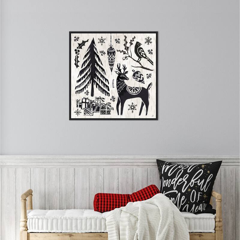 Woodcut Christmas V by Daphne Brissonnet Framed Canvas Wall Art