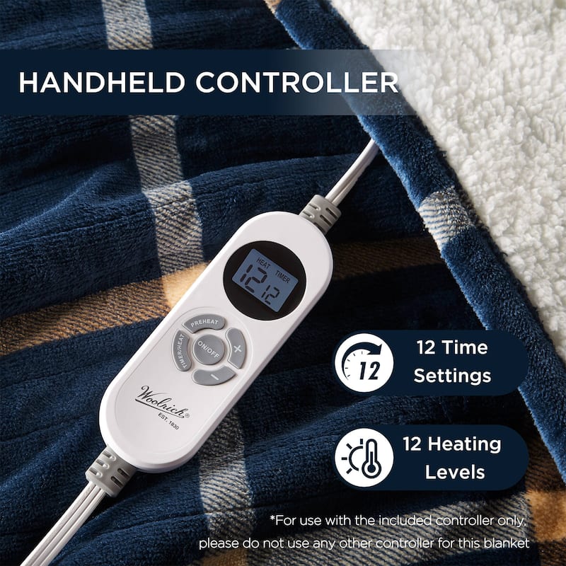 Woolrich Print Plush to Sherpa Heated Throw