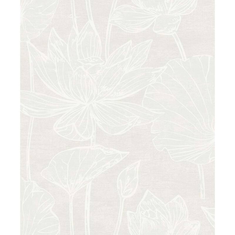 Seabrook Designs Water Lilies Nonwoven Unpasted Wallpaper - 20.9 in. W x 33 ft. L - White Pearl