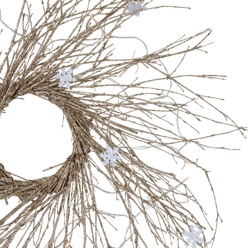 28" Champagne Glittered Artificial Twig Christmas Wreath white LED