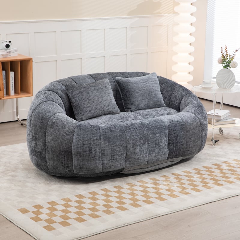 Modern Chenille 2-Seater Bean Bag Chair with 2 Pillows