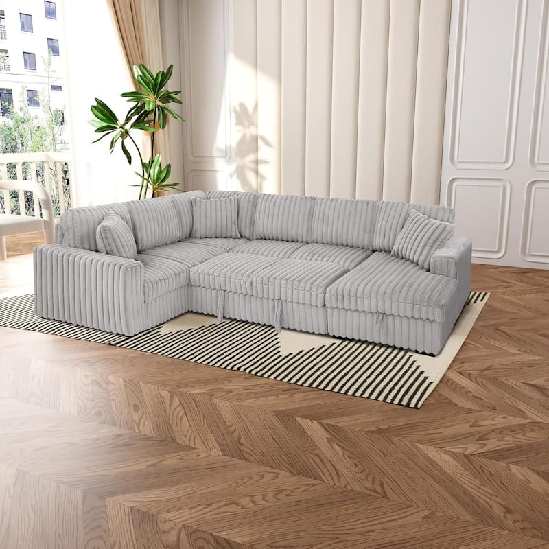 Roomfitters 122 Inch Pull Out Couch, Plush Fabric Sofa Bed, Comfy Upholstered, Oversized U Shape Sectional Sleeper Sofa Bed