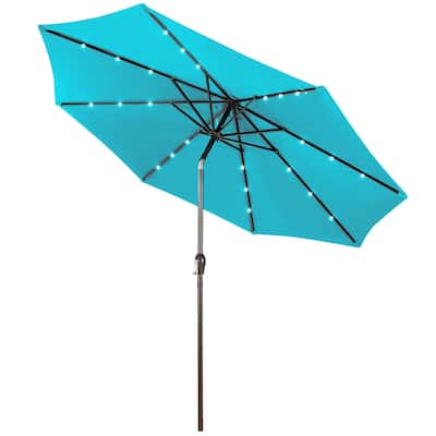 Gymax 10FT Solar Umbrella LED Market Steel Tilt w/ Crank Patio