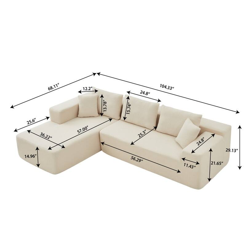 L-Shaped Modern Lambskin Fabric Upholstered Corner Cloud Sofa (Pure Sponge)