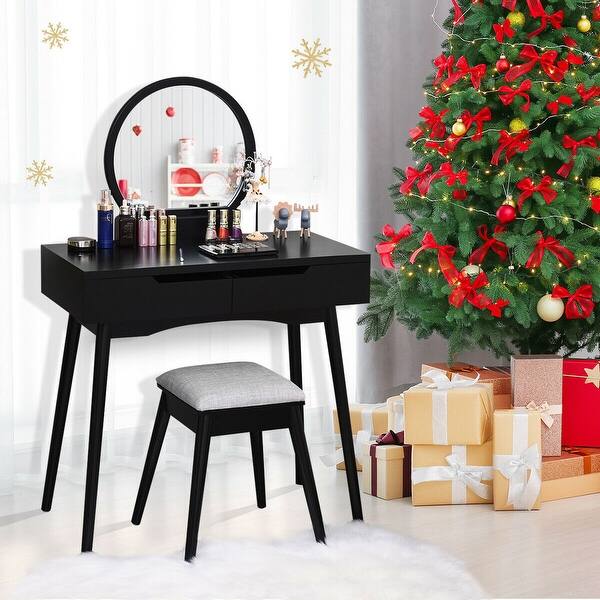 Shop Makeup Vanity Table Set With Round Mirror Dressing Table