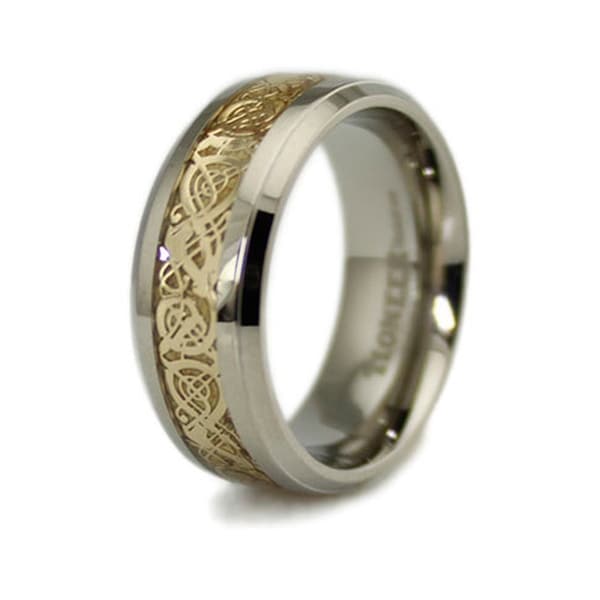 Titanium Ring w/ Golden Dragon Design Inlay