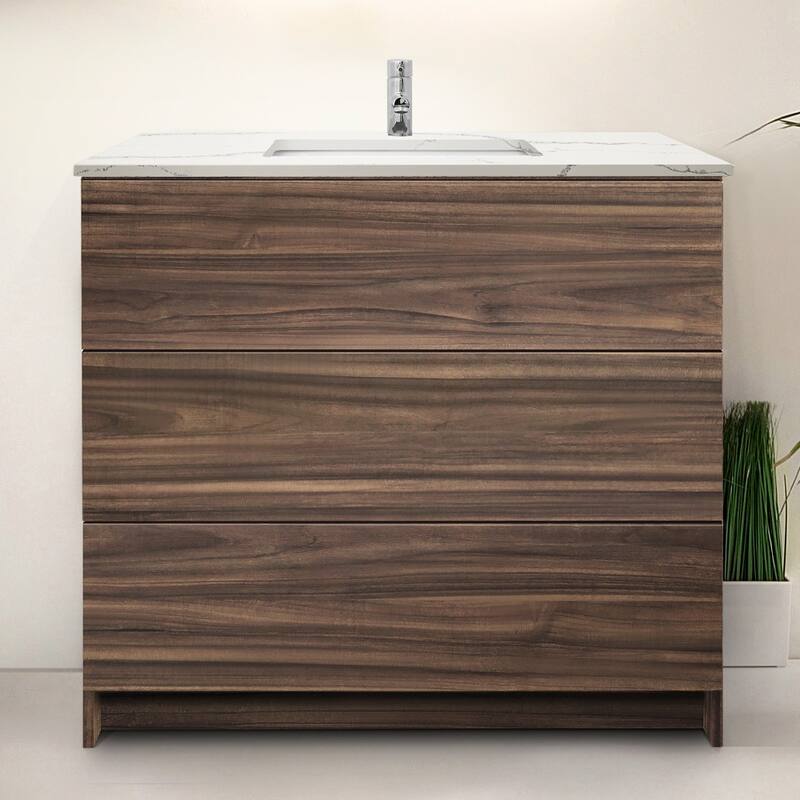 Element Standing 36 in x W x 22 in D x 35 in H Bath Vanity in Ebony with Galaxy White Quartz Top Single Hole