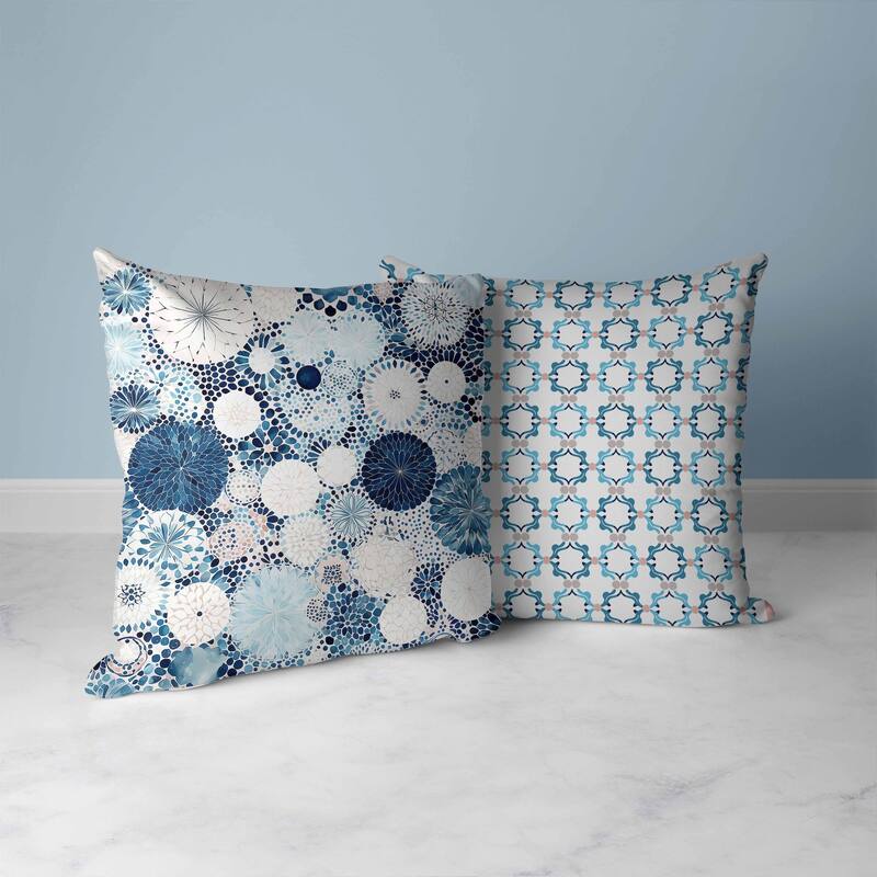 Crystal Drift Faux Suede Reversible Throw Pillow White and Blue