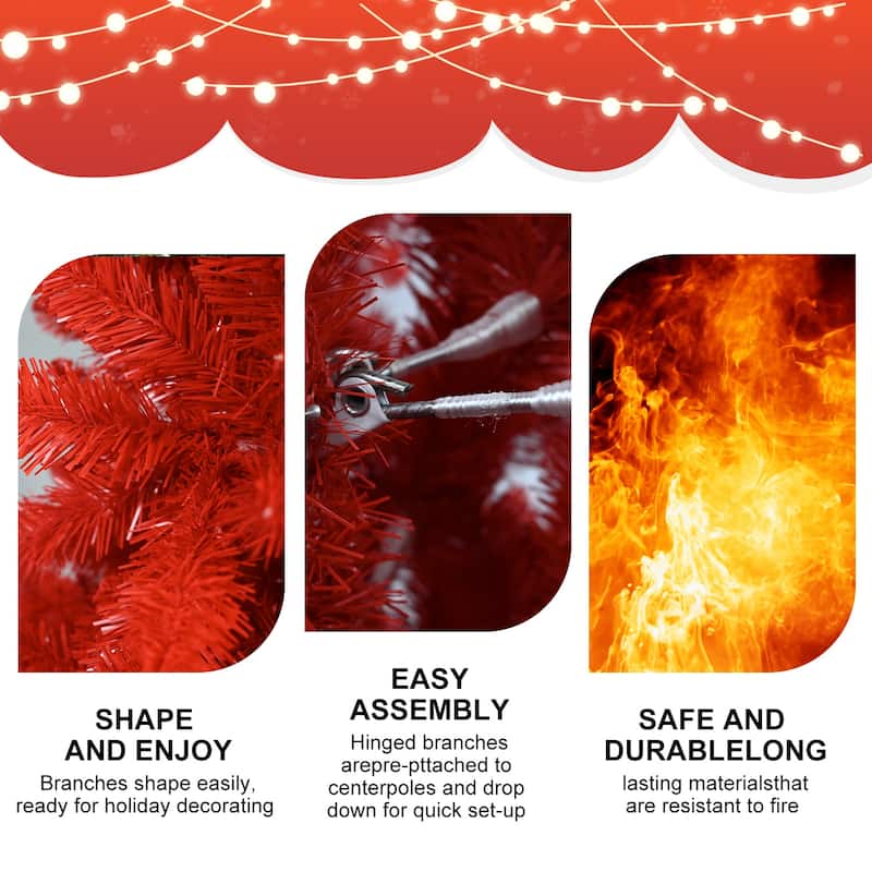 Anmytek 5FT/6FT Red Christmas Tree - 624 Tips Hinged Branches and Stable Metal Stand