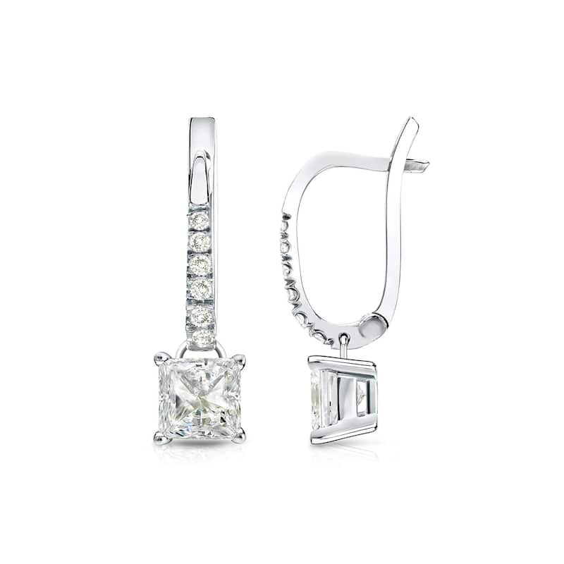 Auriya 14k Gold 1ctw Princess-cut Diamond Dangle Earrings (J-K, I1-I2) - White