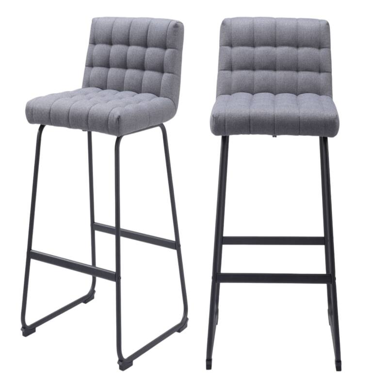 Set of 2 Armless Faux Leather Bar Stools with Tufted Seat and Sled Base for Living Room or Kitchen Island - Grey-Black-30"