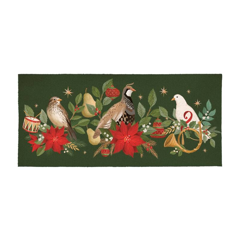 Partridge and Goose Flocked Coir Sassafras Switch Mat - 22" x 10"