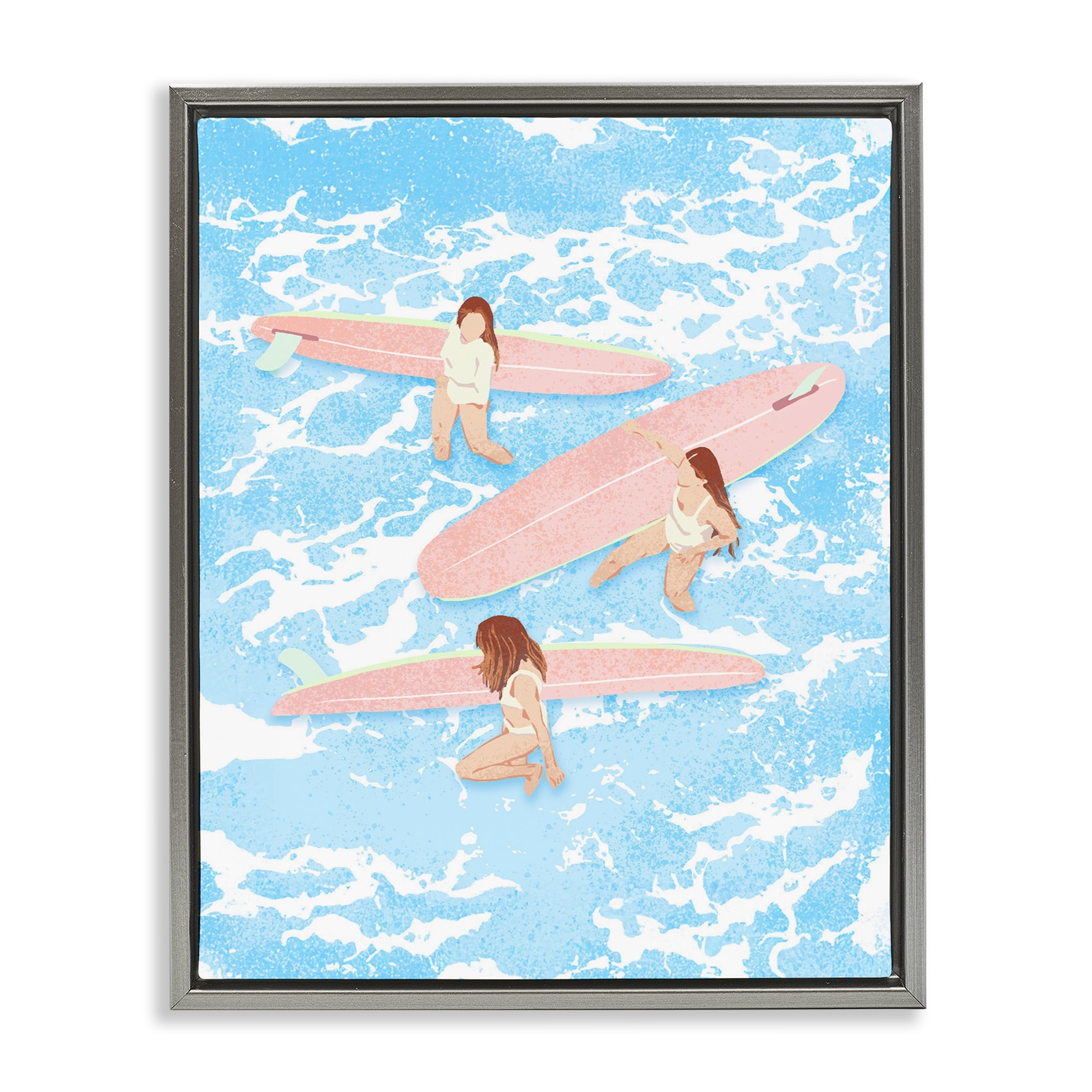 Stupell Surfing Girls Trio Framed Floater Canvas Wall Art Design By Ziwei Li