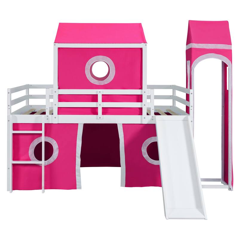 Loft House Bed with Slide, Tent, & Tower