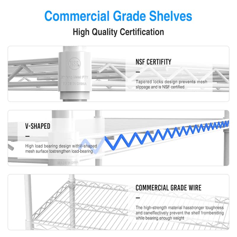 6 Tier Metal shelves, NSF Height Adjustable Garage Storage Shelves with Wheels