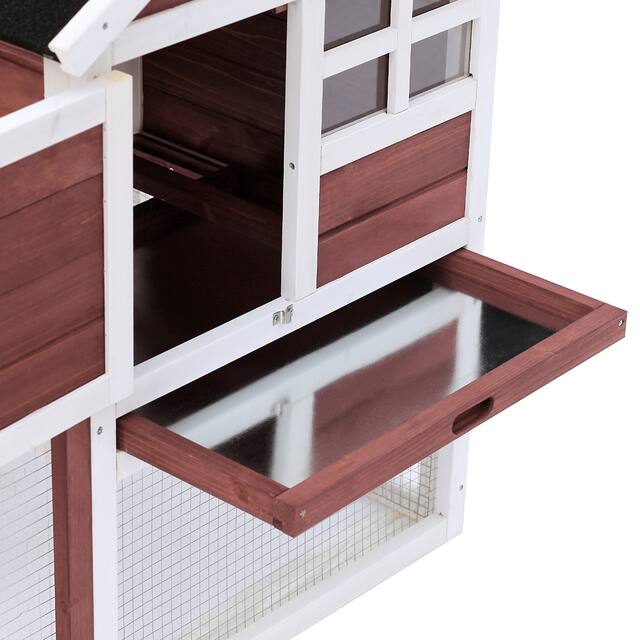 PawHut 48" Wooden Rabbit Hutch Bunny Cage with Waterproof Asphalt Roof, Fun Outdoor Run, Removable Tray and Ramp