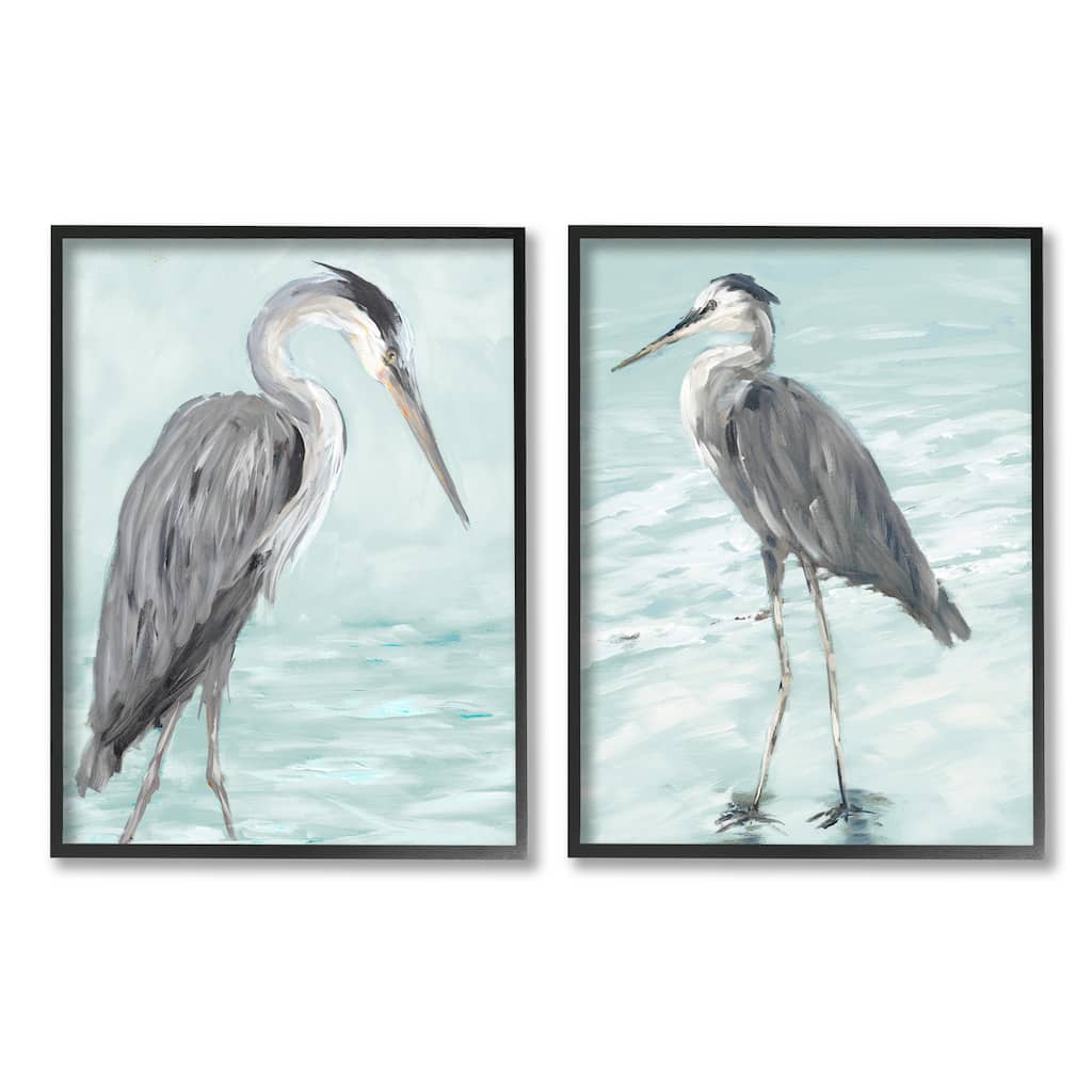Stupell Heron Birds Standing Shallow Beach Water Coastal Waves 2pc Multi Piece Framed Wall Art Set