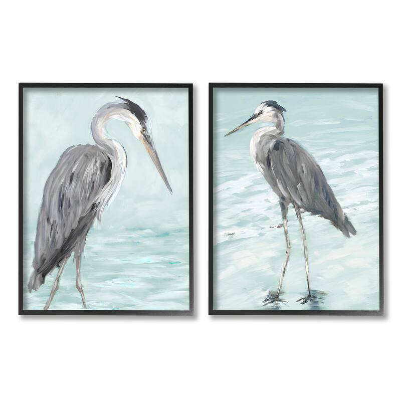 Stupell Heron Birds Standing Shallow Beach Water Coastal Waves 2pc Multi Piece Framed Wall Art Set