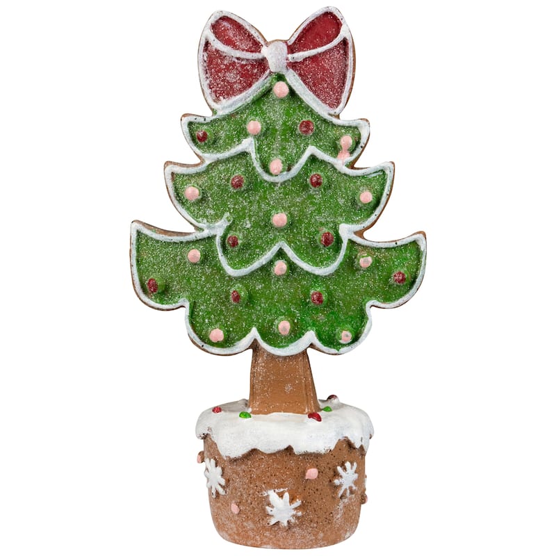 Gingerbread Cookie Christmas Tree with Bow Decoration - 8"