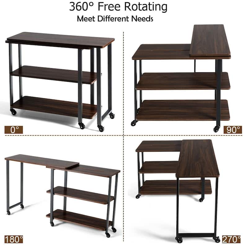 Gymax Walnut Sofa Side Table Rotating Bookcase End Table Patented - See Details