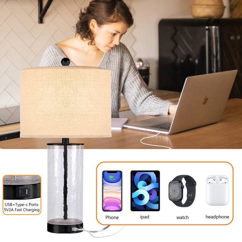 Maxax 26" Modern Blasted Glass Table Lamps Set