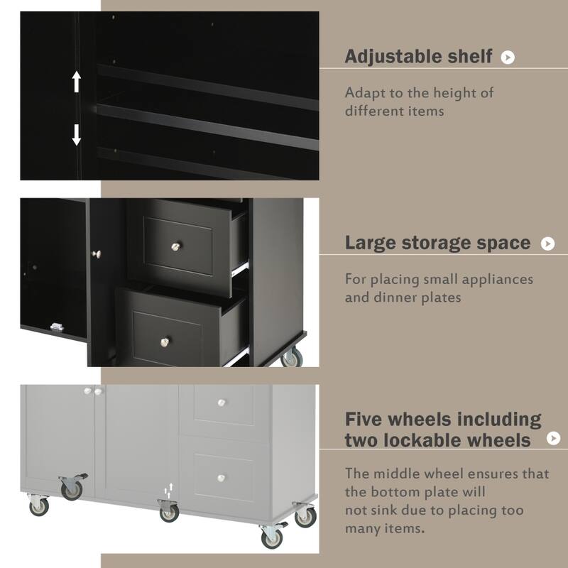 52.7'' Rolling Mobile Kitchen Island with Solid Wood Top