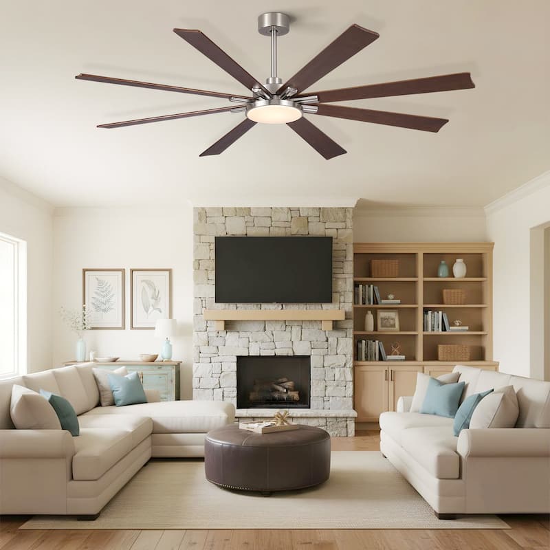 72 inch Retro Farmhouse Ceiling Fan with Light and Solid Wood Blades