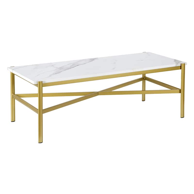46 Inch Modern Faux Marble Coffee Table Rectangular Metal Base Accent for Living Room Decor - 46"L x 20"W x 16"H