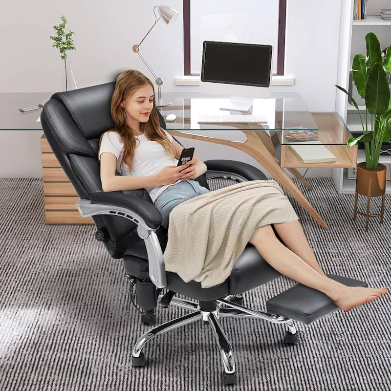 EROMMY Ergonomic Heated Massage Office Chair with Lumbar Support, Reclining Backrest, 2/4/6-Point Massage