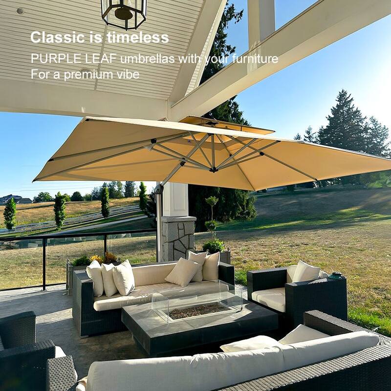 PURPLE LEAF 10 x 12ft Outdoor Rectangle Large Cantilever Umbrella with Base