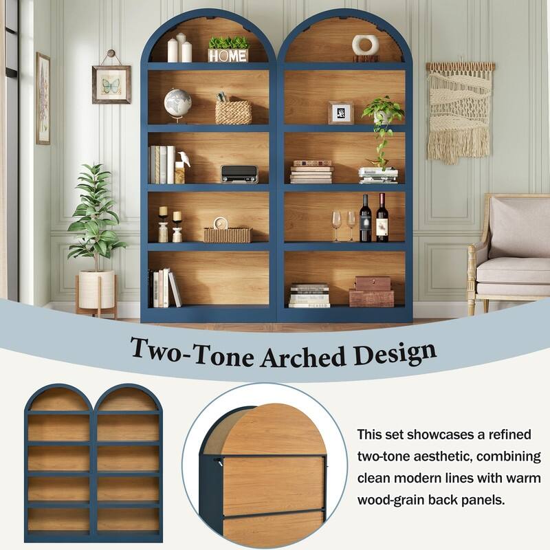 Farmhouse 68.8" Tall Freestanding Bookshelves Set of 2, 5-Tier Display Bookcase Arched Top for Living Room, Bedroom, Home Office