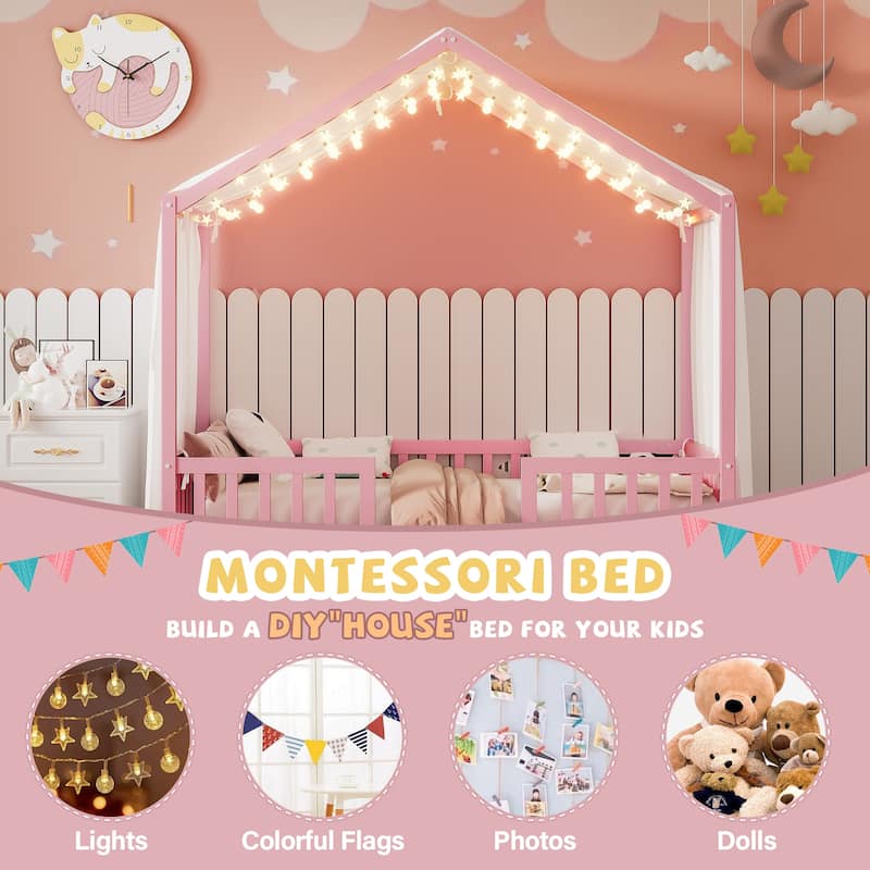 Montessori House Bed with Canopy for Kids