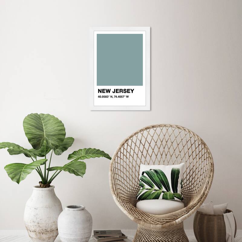 Wynwood Studio 'New Jersey Color Swatch' Maps and Flags Blue Wall Art Framed Print - 13 x 19