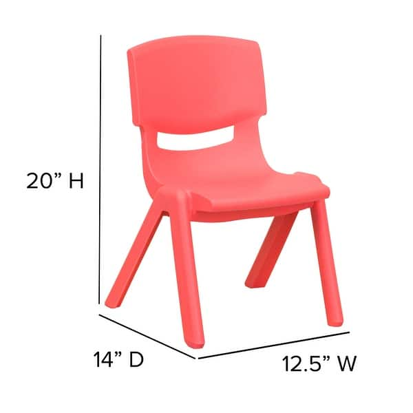 dimension image slide 0 of 4, 2 Pack Plastic Stackable Preschool Chair with 10.5" Seat Height - 14"D x 12.5"W x 20"H