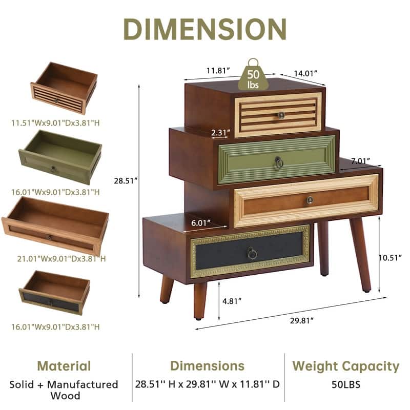 4-Drawer Cabinet With Artistic Mixed Materials - Multi