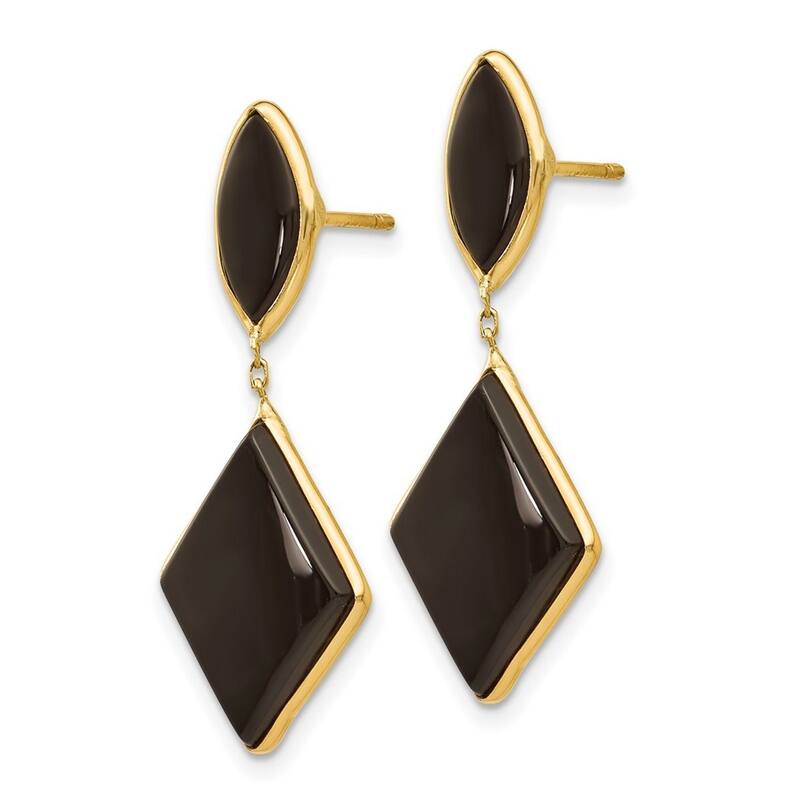Curata 14k Yellow Gold Simulated Onyx Long Drop Dangle Earrings 32x11mm